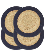 Napperons 4 pcs Naturel et bleu marine 38 cm Jute et coton | Mobilier & Déco