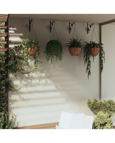 Supports de panier suspendu avec jardinières 4 pcs noir acier | Mobilier & Déco