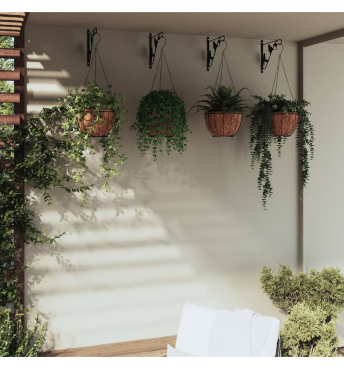 Supports de panier suspendu avec jardinières 4 pcs noir acier | Mobilier & Déco