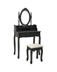 Ensemble de coiffeuse avec tabouret Noir 75x69x140 cm Paulownia | Mobilier & Déco