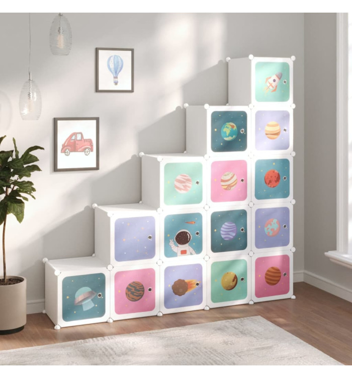 Armoire de rangement pour enfants avec 15 cubes Blanc PP | Mobilier & Déco