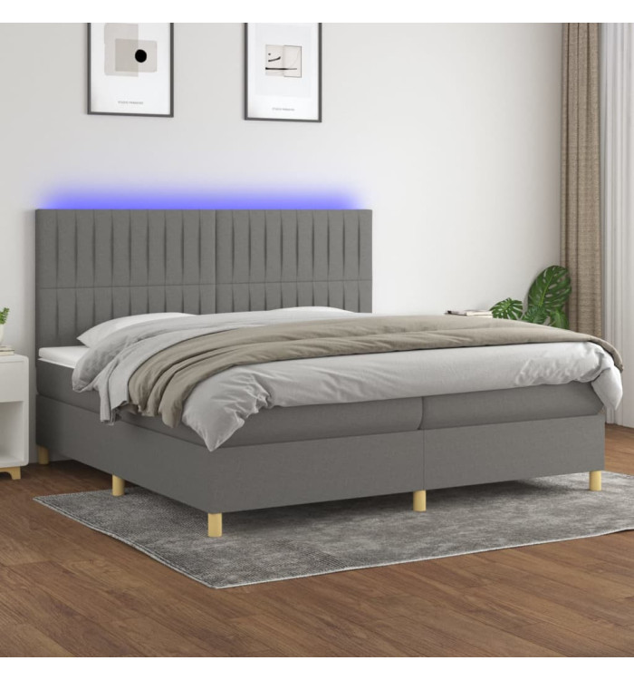 Sommier à lattes de lit et matelas et LED Gris foncé 200x200 cm | Mobilier & Déco