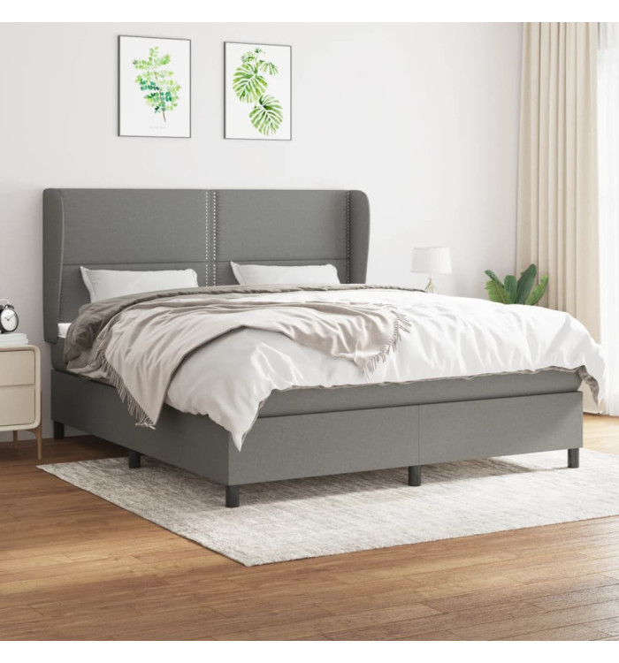 Sommier à lattes de lit avec matelas Gris foncé 180x200cm Tissu | Mobilier & Déco