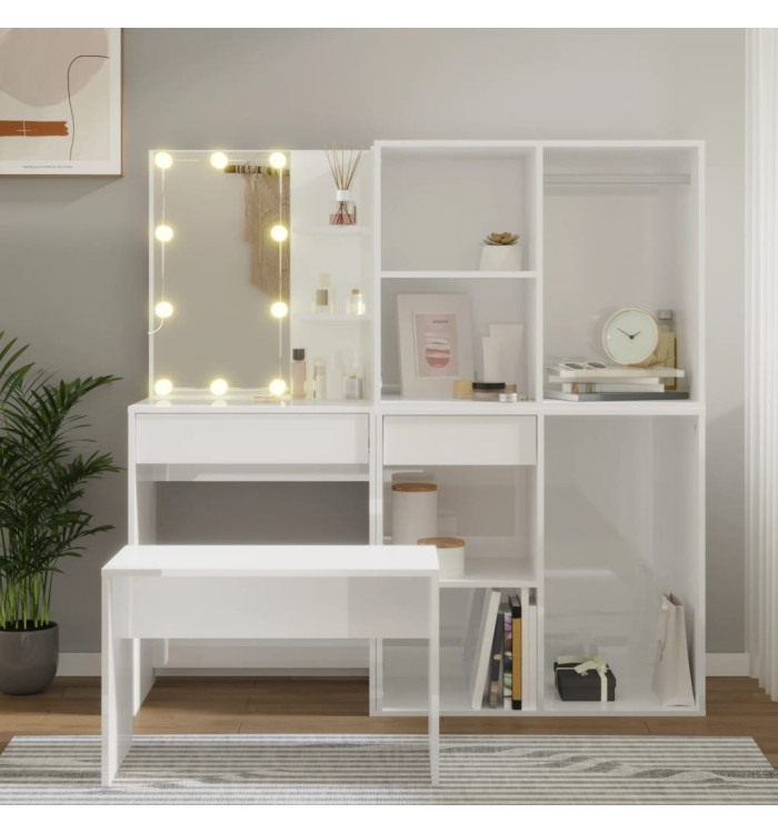 Ensemble de coiffeuse avec LED Blanc brillant Bois d'ingénierie | Mobilier & Déco
