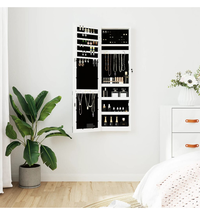 Armoire à bijoux avec miroir et éclairage LED mural blanc | Mobilier & Déco
