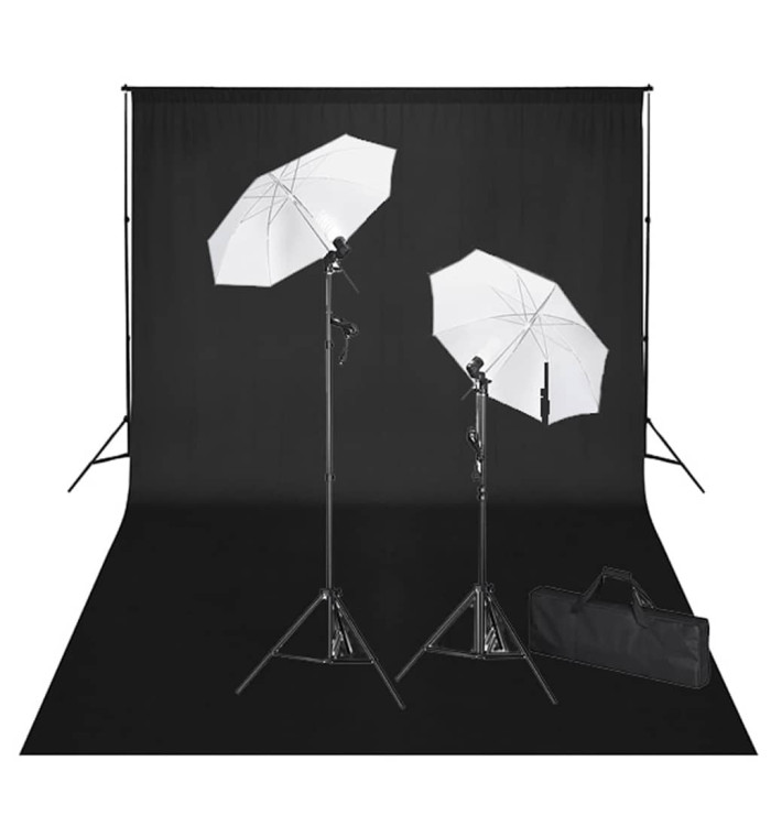 Kit de studio et toile de fond noire 600 x 300 cm et lumières | Mobilier & Déco