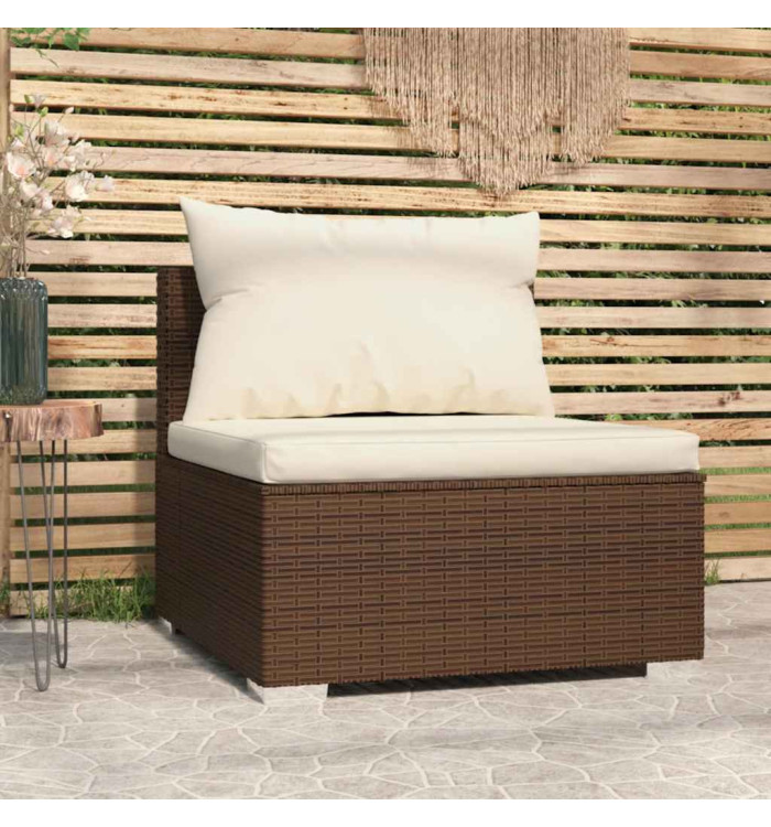 Canapé central de jardin avec coussins Marron Résine tressée | Mobilier & Déco