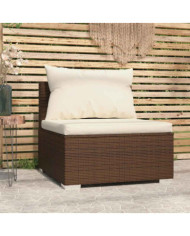 Canapé central de jardin avec coussins Marron Résine tressée | Mobilier & Déco