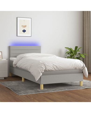 Sommier à lattes de lit matelas LED Gris clair 100x200 cm Tissu | Mobilier & Déco