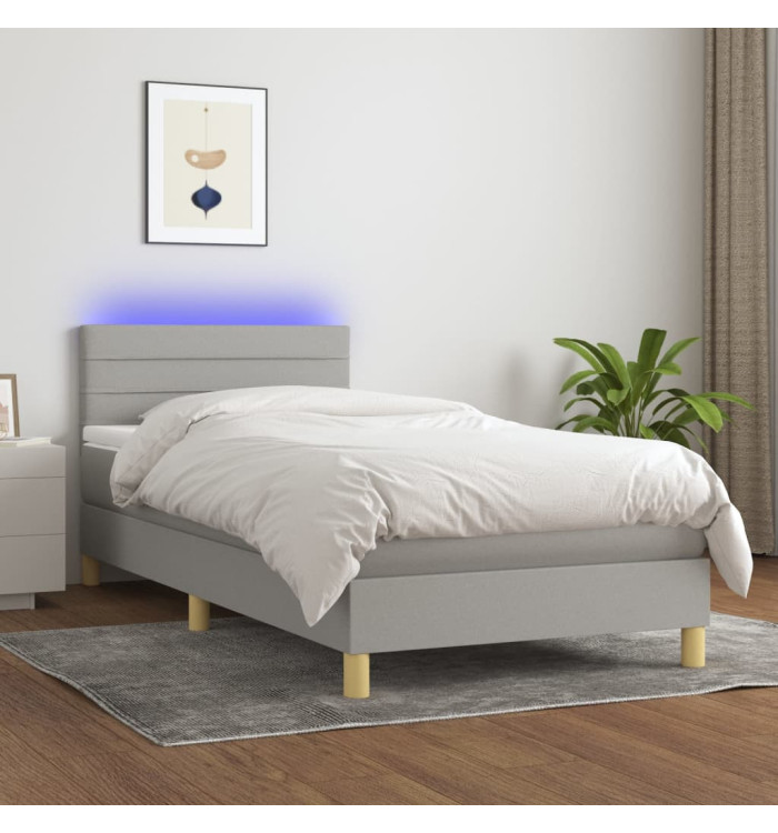 Sommier à lattes de lit matelas LED Gris clair 100x200 cm Tissu | Mobilier & Déco