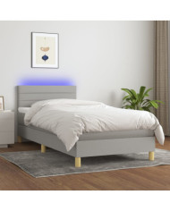 Sommier à lattes de lit matelas LED Gris clair 100x200 cm Tissu | Mobilier & Déco