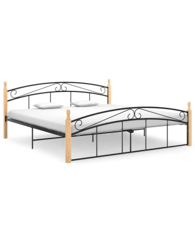 Cadre de lit sans matelas noir métal bois chêne 180x200 cm | Mobilier & Déco