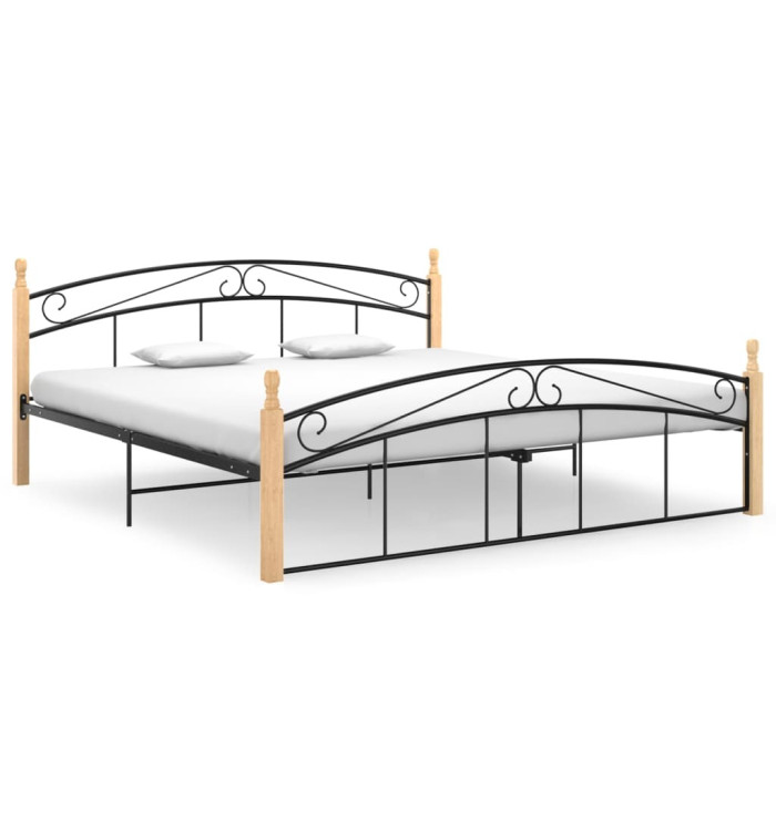 Cadre de lit sans matelas noir métal bois chêne 180x200 cm | Mobilier & Déco