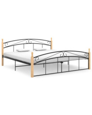 Cadre de lit sans matelas noir métal bois chêne 180x200 cm | Mobilier & Déco