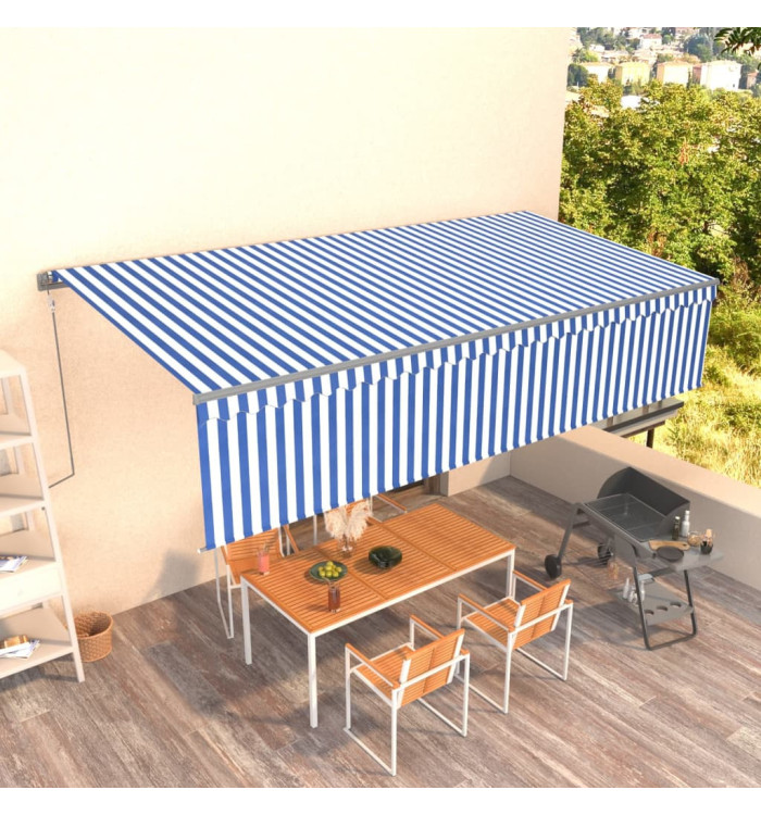 Auvent automatique rétractable avec store 6x3 m Bleu et blanc | Mobilier & Déco
