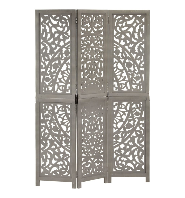 Cloison de séparation 3 panneaux Gris 120x165 cm Bois manguier | Mobilier & Déco