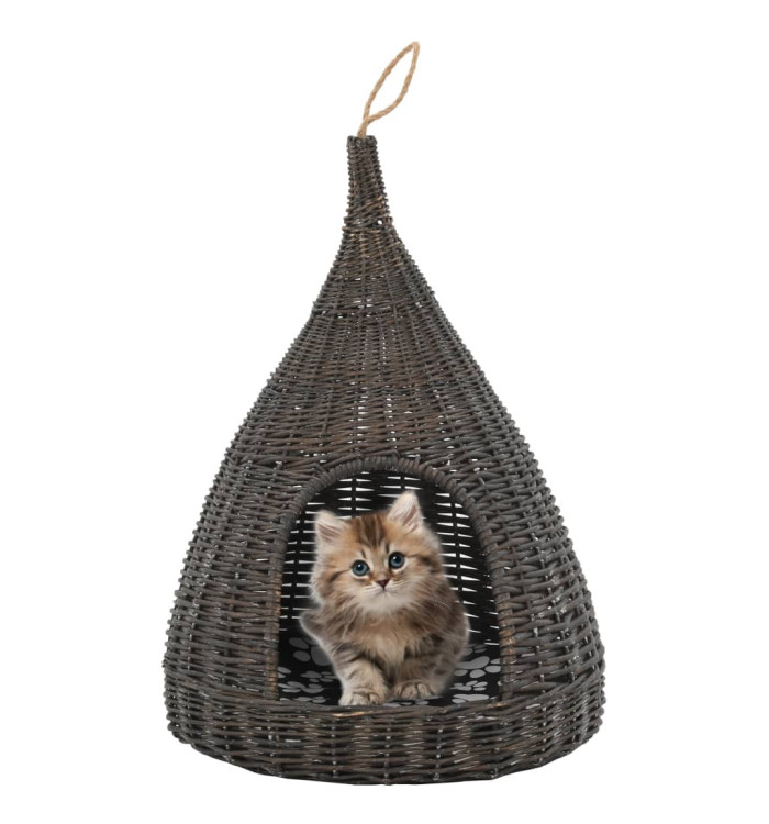 Panier pour chats avec coussin Gris 40x60 cm Saule naturel | Mobilier & Déco
