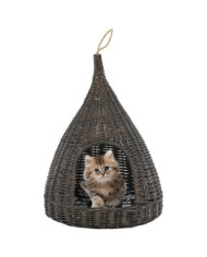 Panier pour chats avec coussin Gris 40x60 cm Saule naturel | Mobilier & Déco