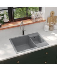 Évier de cuisine et deux lavabos trou de trop-plein Gris Granit | Mobilier & Déco