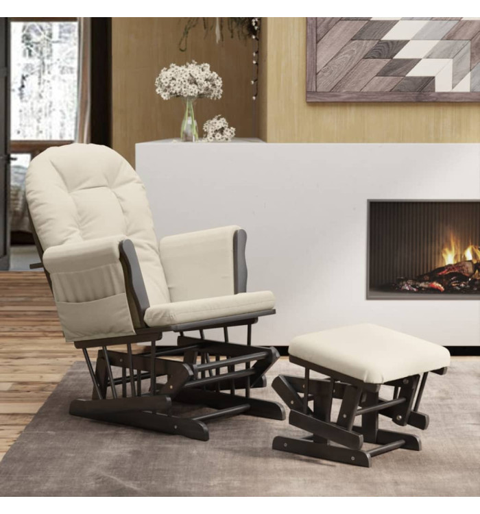 Chaise berçante avec repose-pied Blanc crème Tissu | Mobilier & Déco