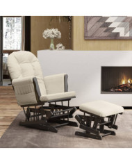 Chaise berçante avec repose-pied Blanc crème Tissu | Mobilier & Déco