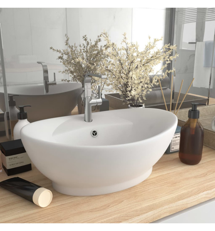 Lavabo ovale de luxe à trop-plein Blanc mat 58,5x39cm Céramique | Mobilier & Déco