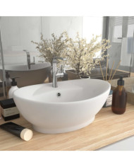 Lavabo ovale de luxe à trop-plein Blanc mat 58,5x39cm Céramique | Mobilier & Déco