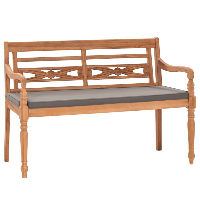 Banc Batavia avec coussin gris foncé 120 cm Bois de teck massif | Mobilier & Déco