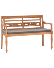 Banc Batavia avec coussin gris foncé 120 cm Bois de teck massif | Mobilier & Déco