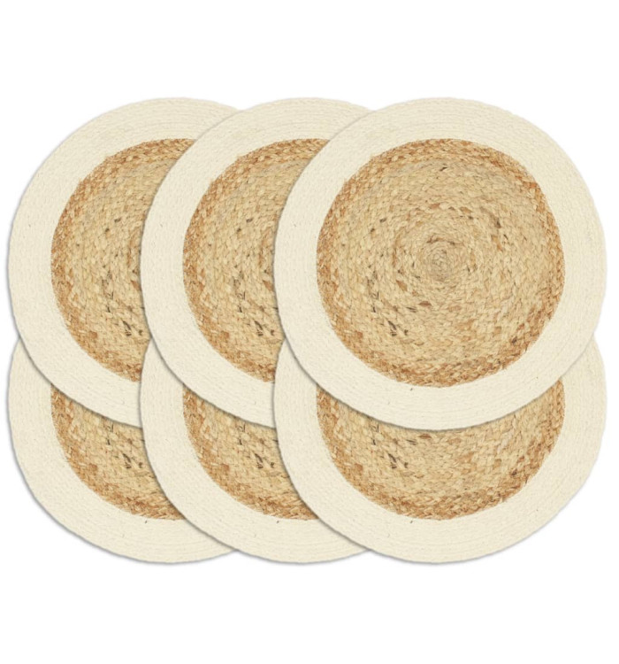 Napperons 6 pcs Naturel Plain 38 cm Rond Jute et coton | Mobilier & Déco