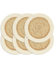 Napperons 6 pcs Naturel Plain 38 cm Rond Jute et coton | Mobilier & Déco