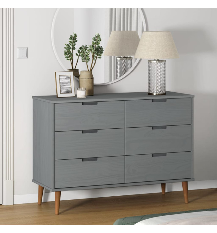 Commode MOLDE Gris 113x40x80 cm Bois de pin massif | Mobilier & Déco