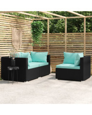 Salon de jardin 3 pcs avec coussins Noir Résine tressée | Mobilier & Déco