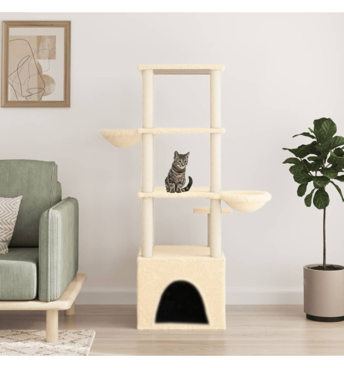 Arbre à chat avec griffoirs en sisal crème 147 cm | Mobilier & Déco