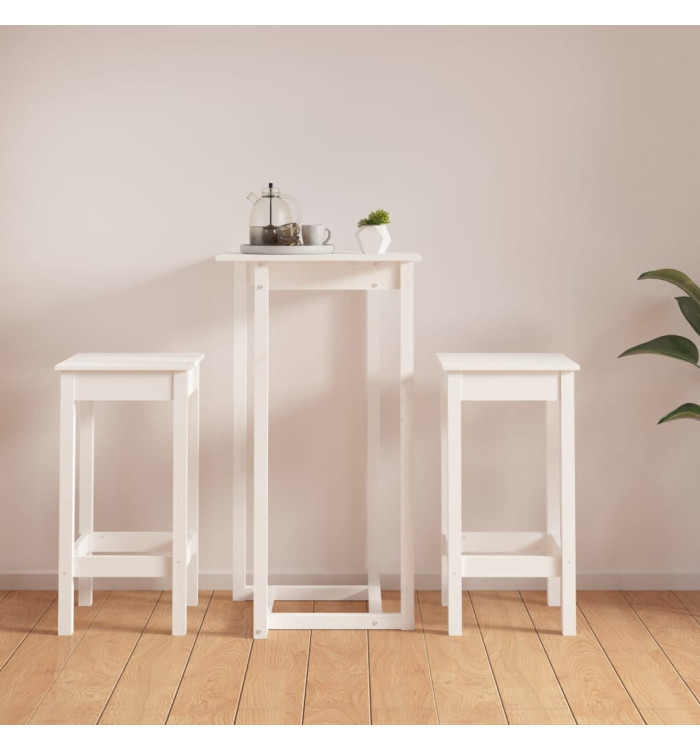 Ensemble de bar 3 pcs Blanc Bois de pin massif | Mobilier & Déco