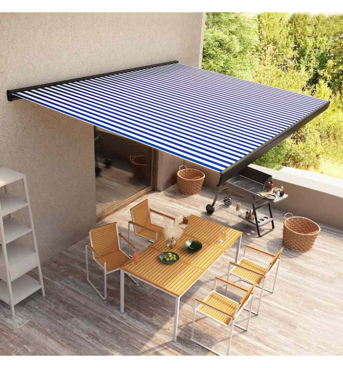 Store à cassette motorisé 500x300 cm Bleu et blanc | Mobilier & Déco