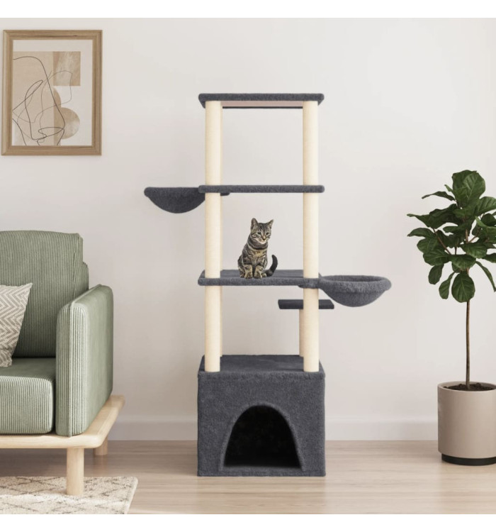 Arbre à chat avec griffoirs en sisal gris foncé 147 cm | Mobilier & Déco