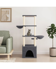 Arbre à chat avec griffoirs en sisal gris foncé 147 cm | Mobilier & Déco