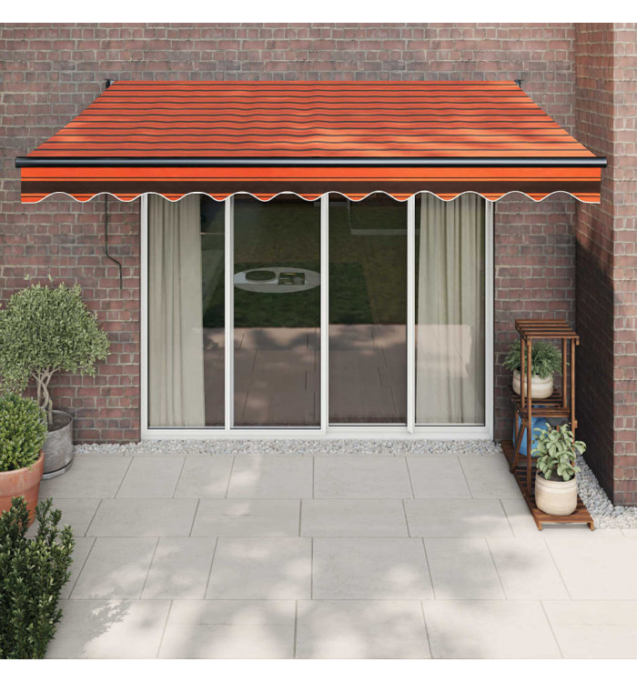 Auvent rétractable orange et marron 3,5x2,5m tissu et aluminium | Mobilier & Déco