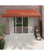 Auvent rétractable orange et marron 3,5x2,5m tissu et aluminium | Mobilier & Déco