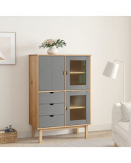 Buffet haut OTTA marron et gris 85x43x125 cm bois massif de pin | Mobilier & Déco