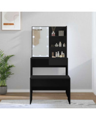 Ensemble de coiffeuse avec LED Noir Bois d'ingénierie | Mobilier & Déco