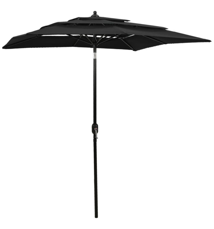 Parasol de jardin à 3 niveaux avec mât en aluminium noir 2x2 m | Mobilier & Déco