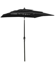 Parasol de jardin à 3 niveaux avec mât en aluminium noir 2x2 m | Mobilier & Déco
