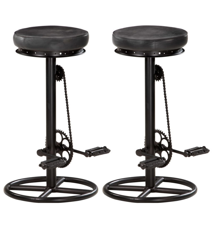 Tabourets de bar lot de 2 noir cuir véritable de chèvre | Mobilier & Déco