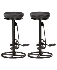 Tabourets de bar lot de 2 noir cuir véritable de chèvre | Mobilier & Déco