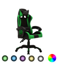 Fauteuil de jeux vidéo avec LED RVB Vert et noir Similicuir | Mobilier & Déco