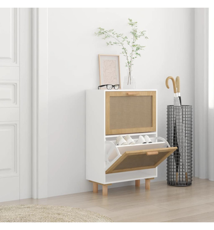 Armoire à chaussures Blanc 52x25x80 cm Bois d'ingénierie/rotin | Mobilier & Déco
