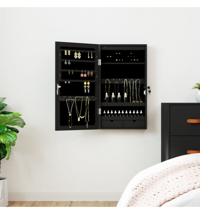 Armoire à bijoux avec miroir et éclairage LED mural noir | Mobilier & Déco