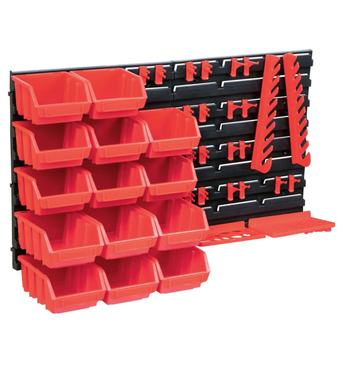 Kit de bacs de stockage et panneaux muraux 39 pcs Rouge et noir | Mobilier & Déco